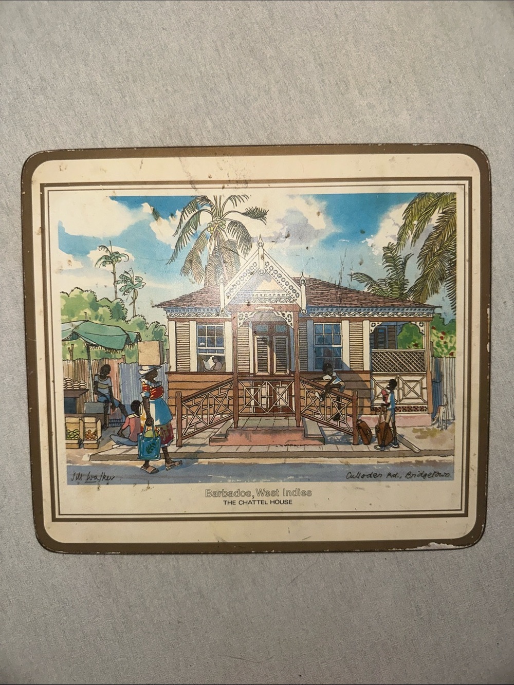 Vintage Collectible West Indies Chattel House Wall Art Print in Blue and Brown